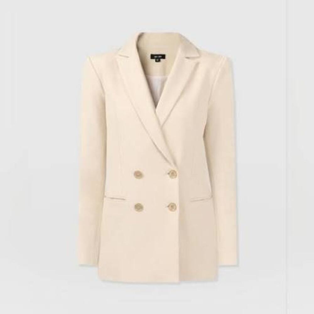 Saint + Sofia "Cambridge" Cream Organic Cotton Double Breasted Blazer size 8